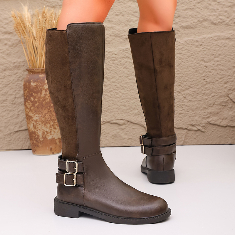 Fashion Buckle Brown Pu Leathe - огляд і ціна Women'S Fashion Riding Boots